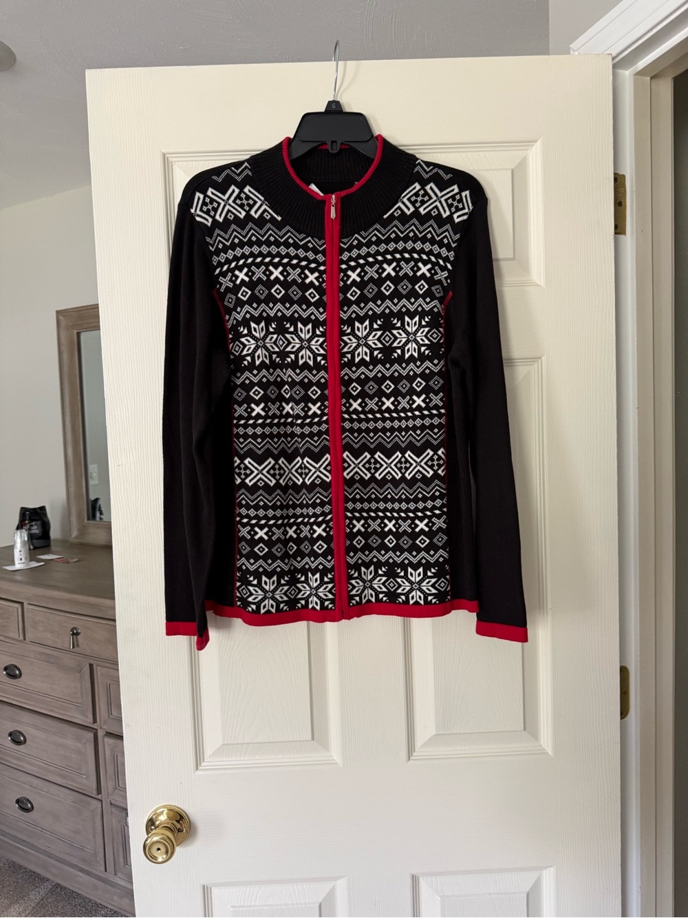 Christopher & Banks Black and Red Fair Isle Zip Cardigan